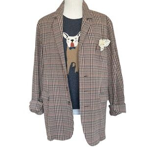 RUDE Brown Plaid Unconstructed Long Line Jacket Size Large